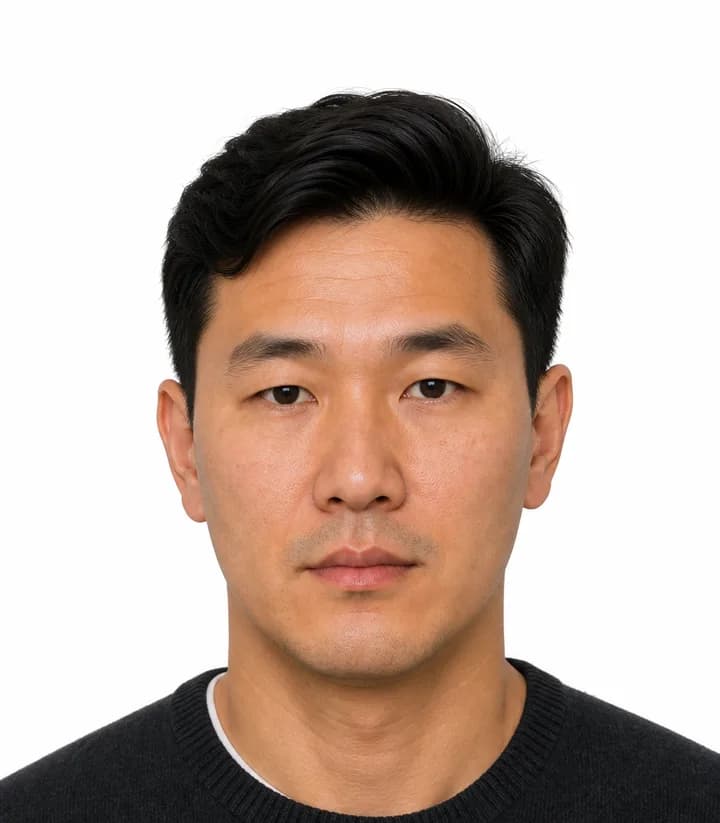 Finished compliant Mongolia passport photo (35 x 45 mm) on a plain background