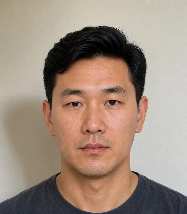 A casual phone selfie before it is made into a Mongolia passport photo