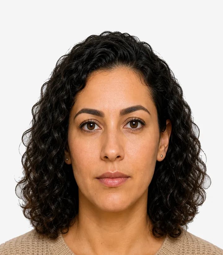 Finished compliant Morocco passport photo (35 x 45 mm) on a plain background