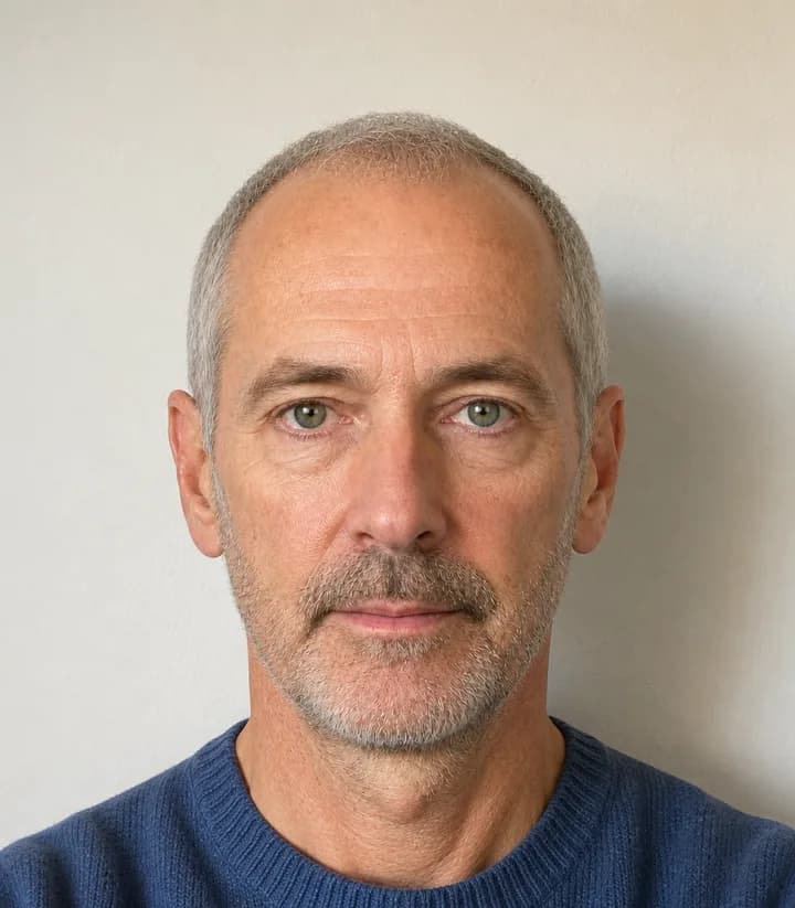 A casual phone selfie before it is made into a Netherlands passport photo
