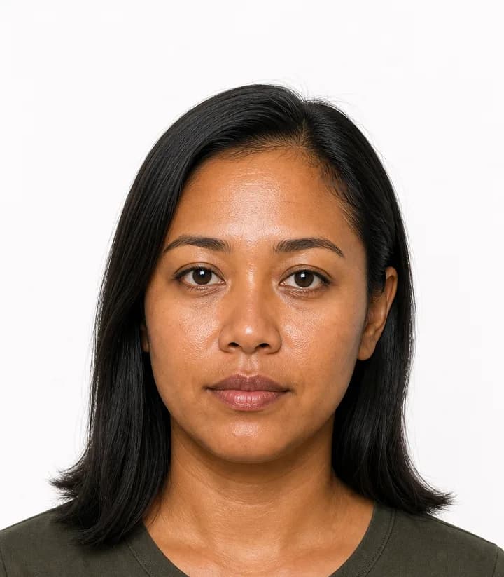 Finished compliant Palau passport photo (2 x 2 in) on a plain background