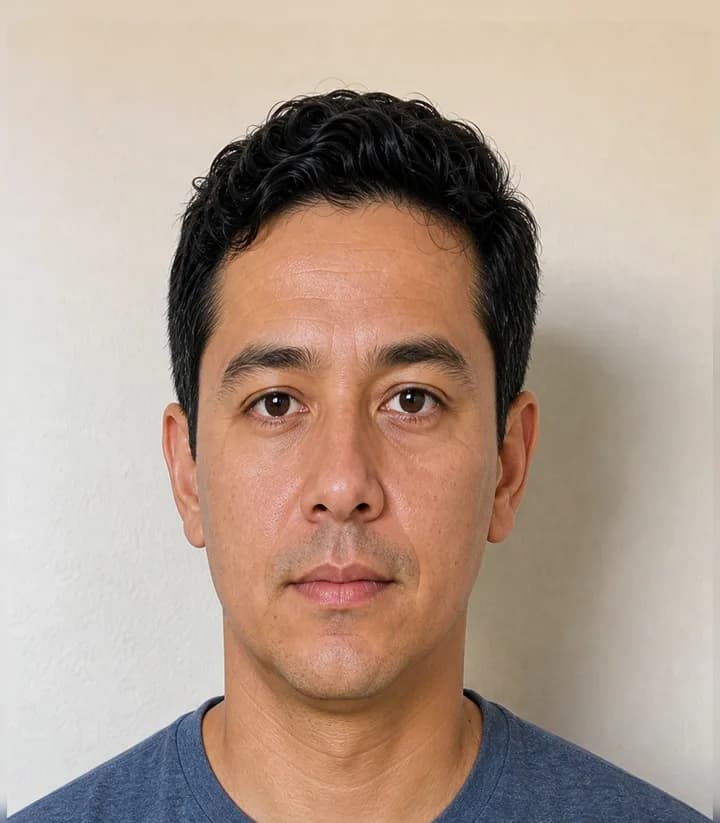 A casual phone selfie before it is made into a Paraguay passport photo