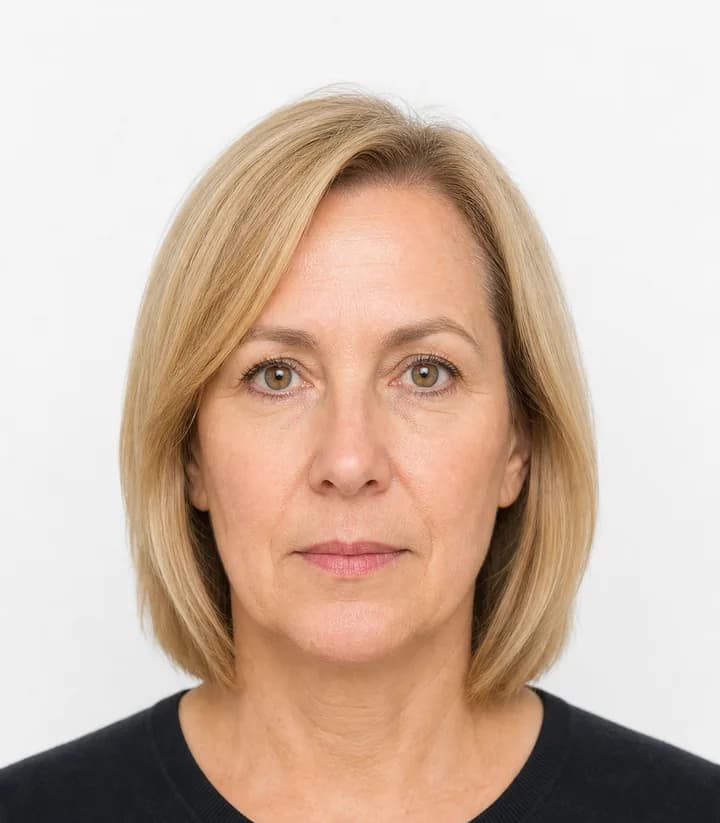 Finished compliant Poland passport photo (35 x 45 mm) on a plain background