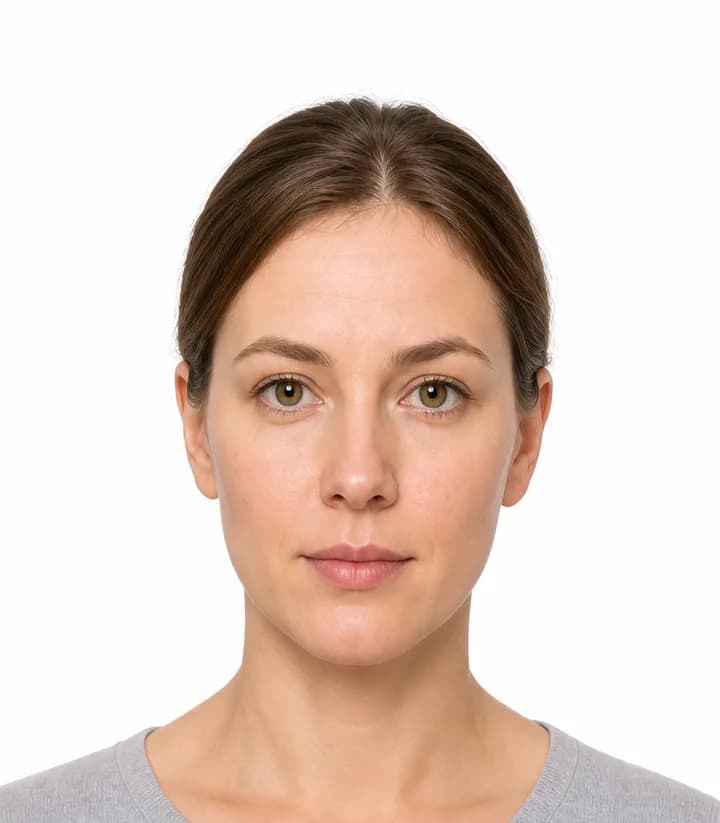 Finished compliant Russia passport photo (35 x 45 mm) on a plain background