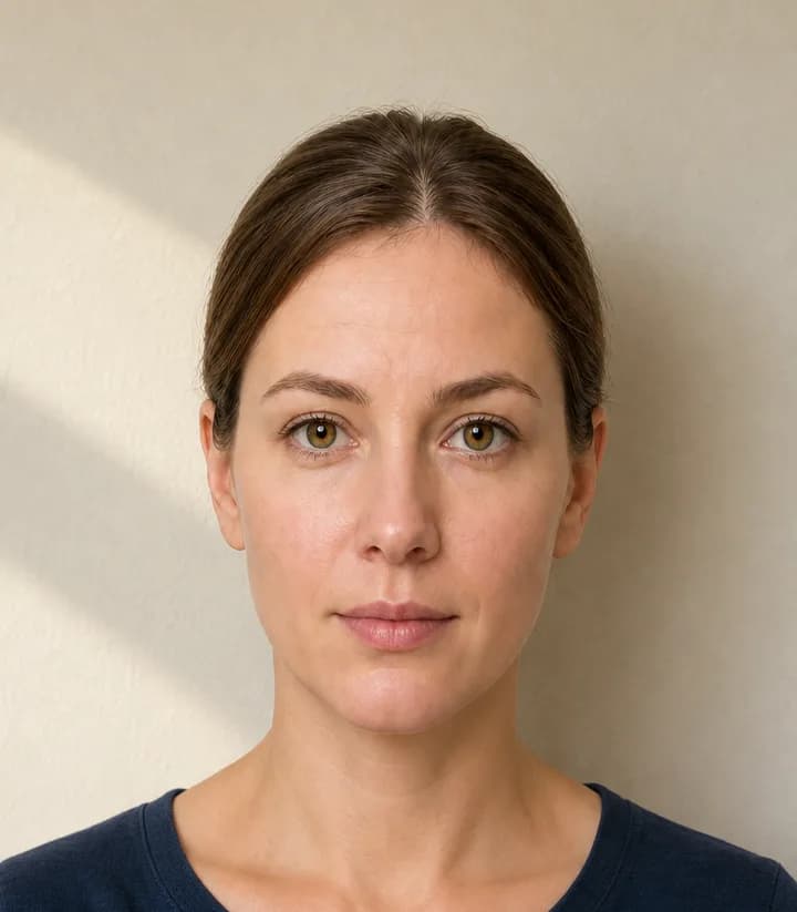 A casual phone selfie before it is made into a Russia passport photo