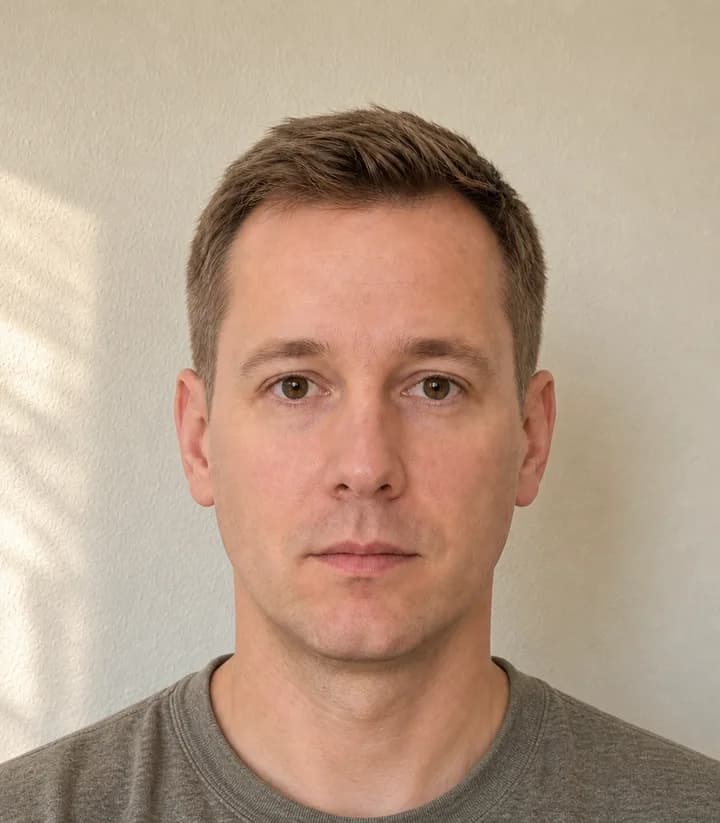 A casual phone selfie before it is made into a Slovenia passport photo