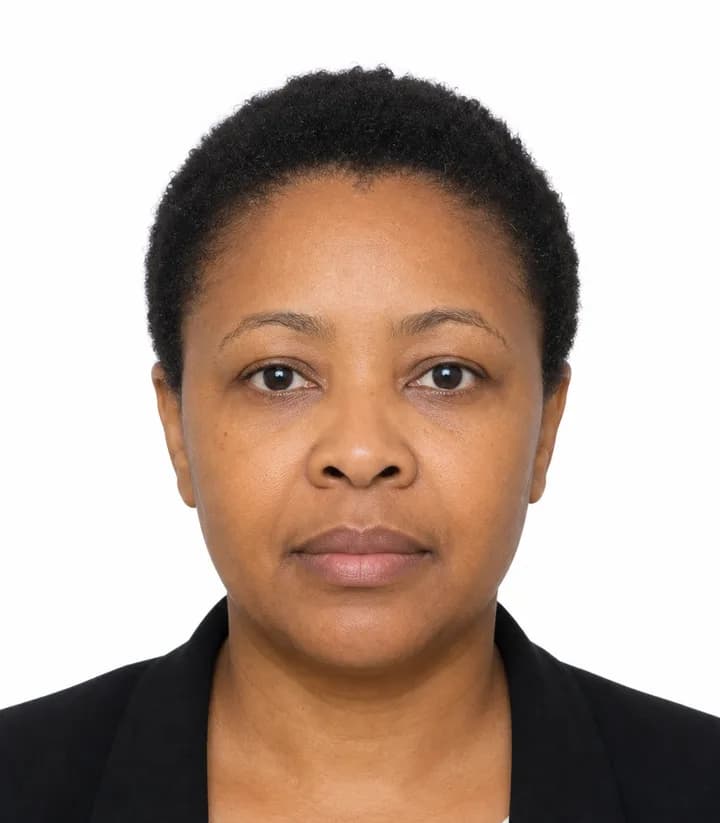 Finished compliant South Africa passport photo (35 x 45 mm) on a plain background