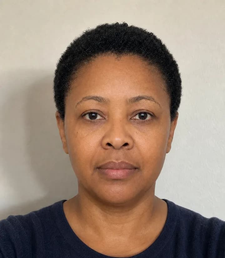 A casual phone selfie before it is made into a South Africa passport photo