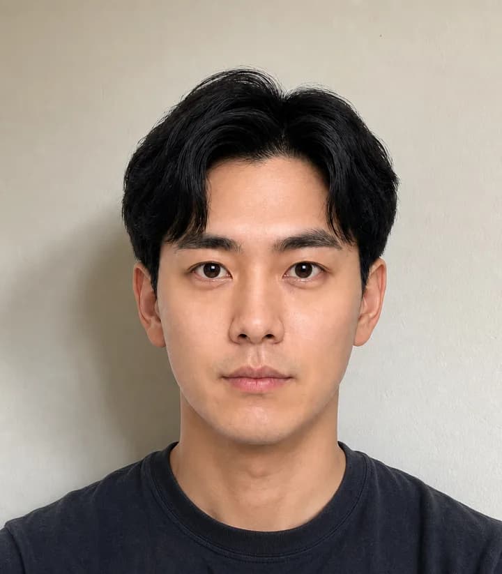 A casual phone selfie before it is made into a South Korea passport photo
