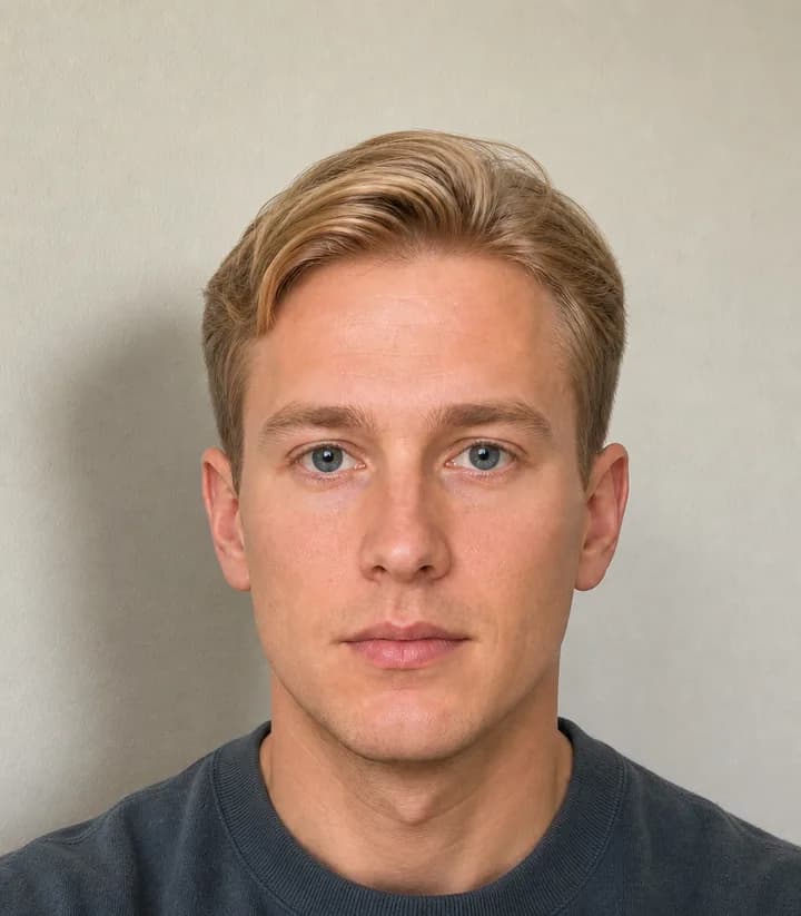A casual phone selfie before it is made into a Sweden passport photo