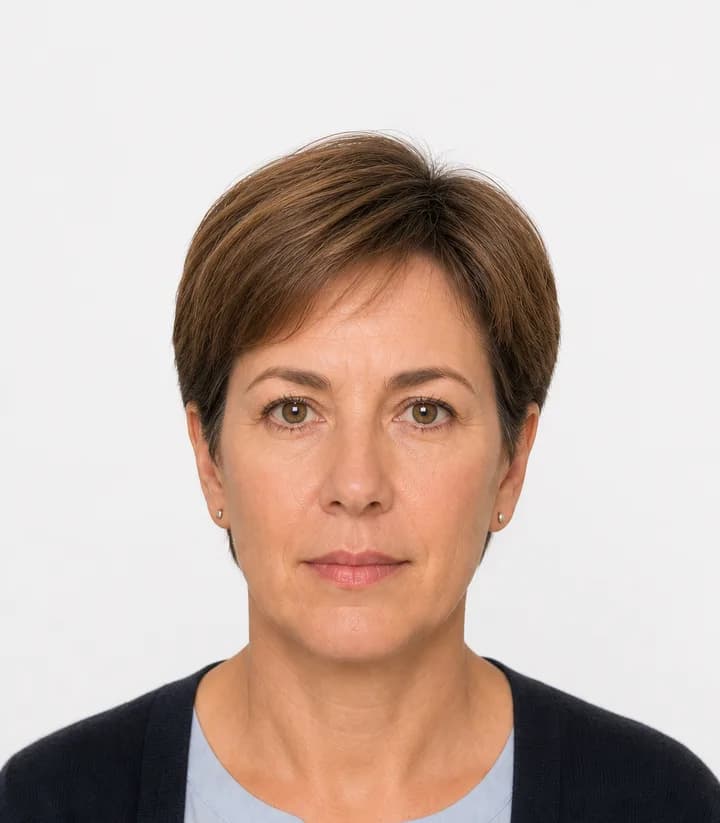 Finished compliant Switzerland passport photo (35 x 45 mm) on a plain background