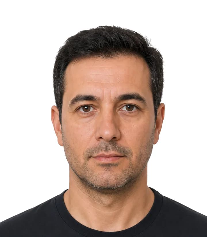 Finished compliant Turkey passport photo (50 x 60 mm) on a plain background