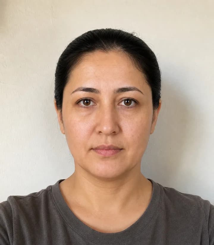 A casual phone selfie before it is made into a Turkmenistan passport photo