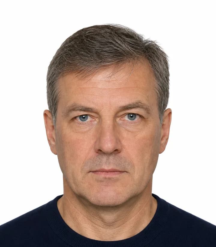 Finished compliant Ukraine passport photo (100 x 150 mm) on a plain background