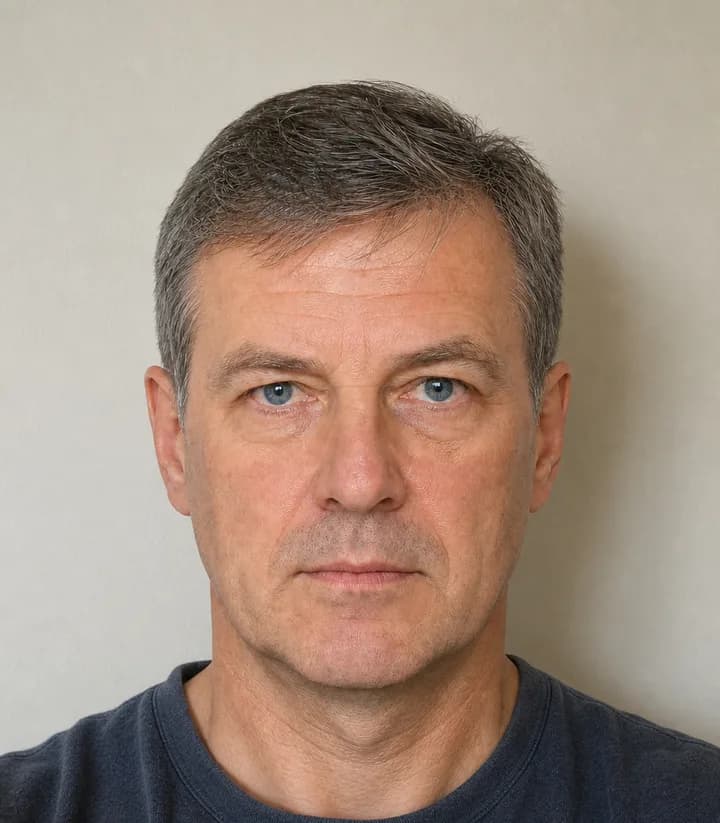 A casual phone selfie before it is made into a Ukraine passport photo
