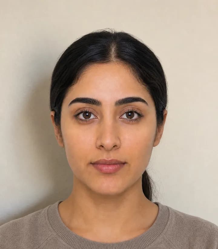 A casual phone selfie before it is made into a United Arab Emirates passport photo