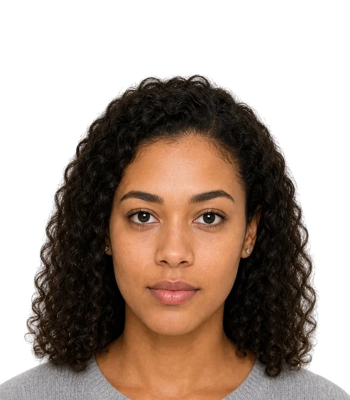 Finished compliant United States passport photo (2 x 2 in) on a plain background