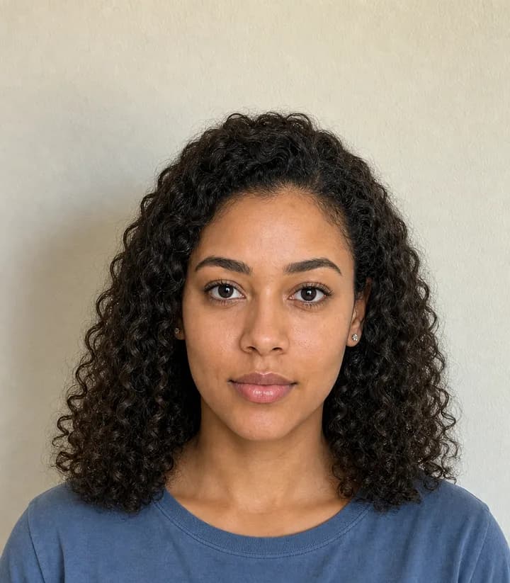 A casual phone selfie before it is made into a United States passport photo