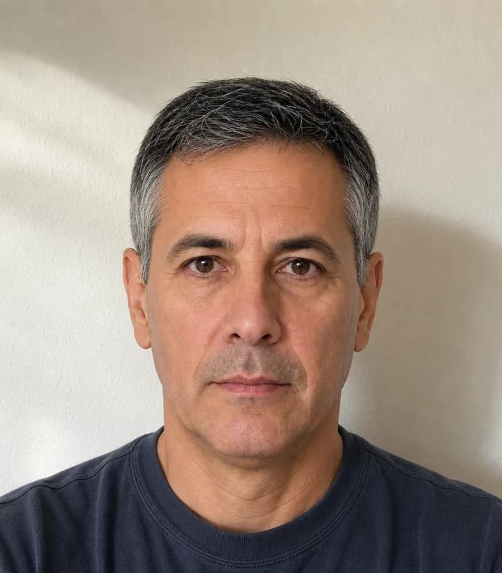 A casual phone selfie before it is made into a Uruguay passport photo