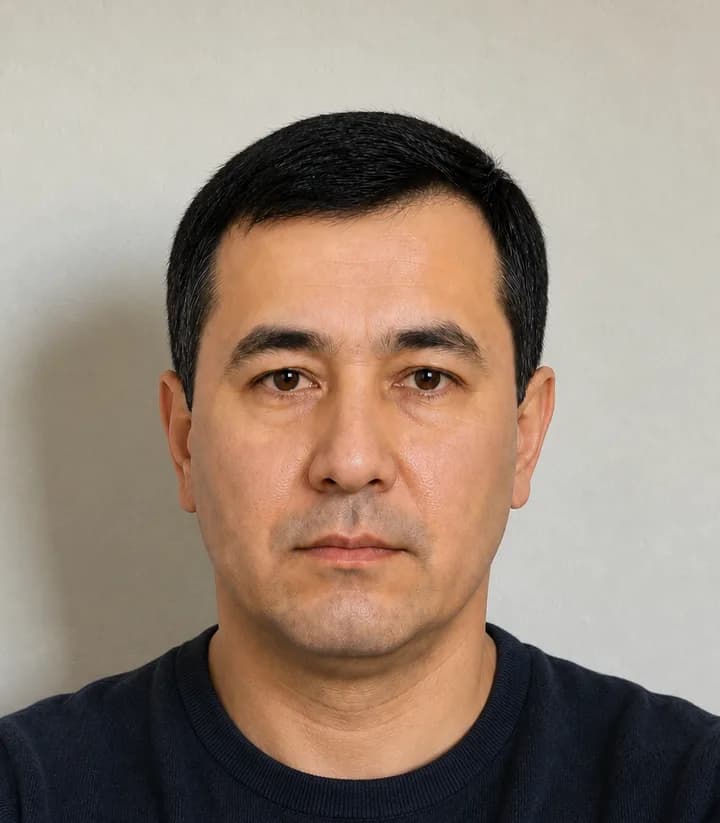 A casual phone selfie before it is made into a Uzbekistan passport photo