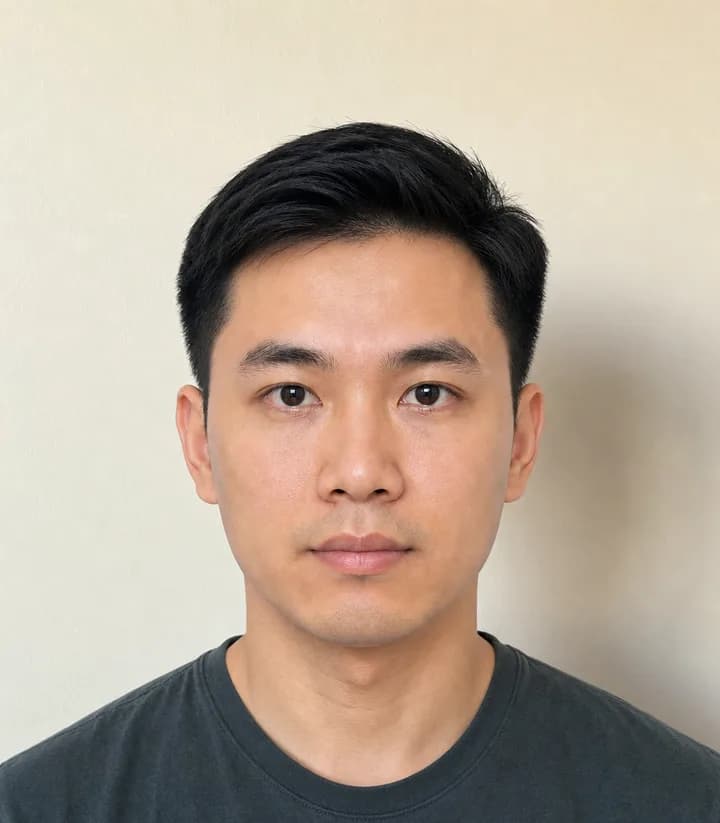 A casual phone selfie before it is made into a Vietnam passport photo