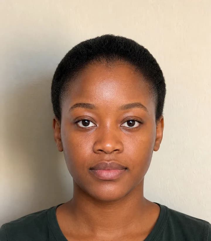 A casual phone selfie before it is made into a Zimbabwe passport photo