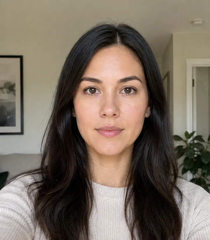 A casual phone selfie before it is made into a US passport photo
